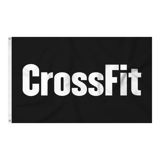 CrossFit 3' x 5' Black Flag in black with white writing - front view